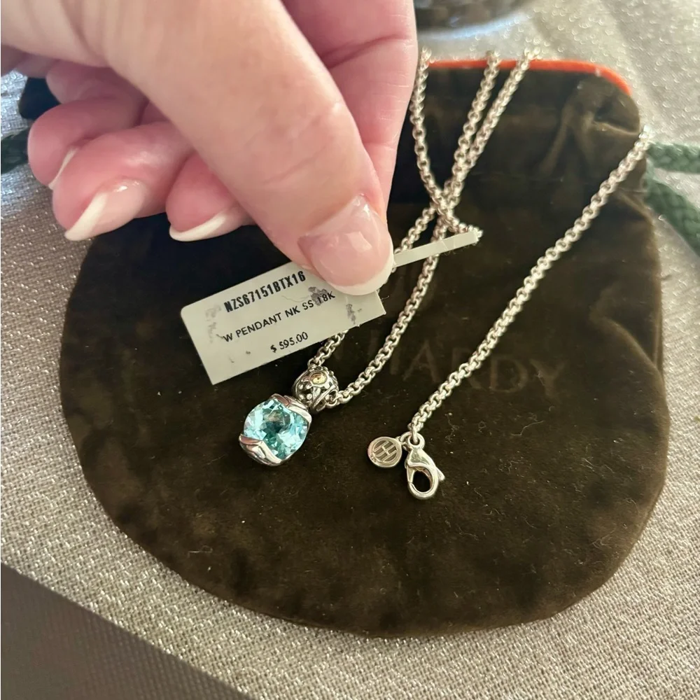 John Hardy Blue Topaz Gold and Silver Necklace NWT - Picture 4 of 6